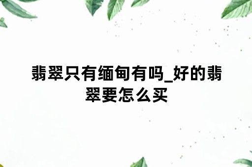 翡翠只有缅甸有吗_好的翡翠要怎么买