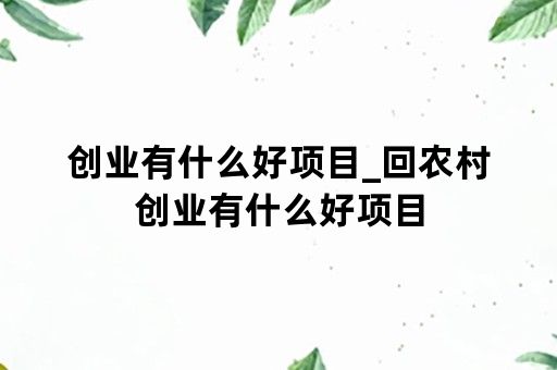 创业有什么好项目_回农村创业有什么好项目