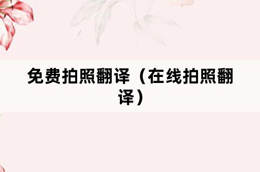 免费拍照翻译（在线拍照翻译）