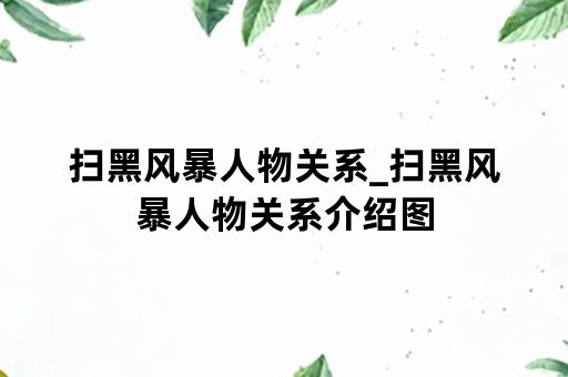 扫黑风暴人物关系_扫黑风暴人物关系介绍图